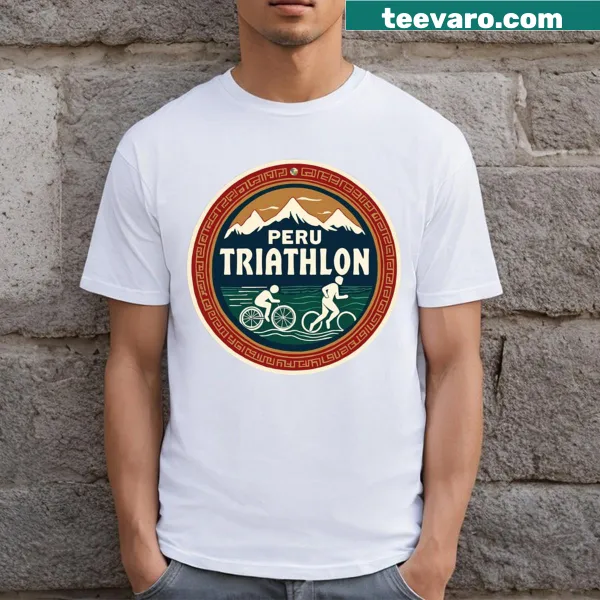 Adventure-themed T-shirt depicting a triathlon in the Andes