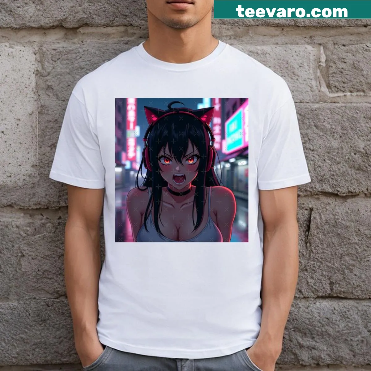 Edgy graphic of phonk beats and cyberpunk streets on T-shirt — on a men's t-shirt
