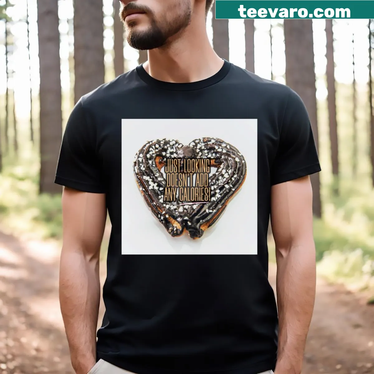Funny t-shirt with a food-related saying about calories — on a men's t-shirt
