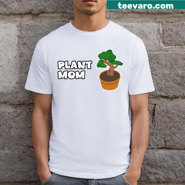 Illustrative 'Plant Mom' graphic on T-shirt