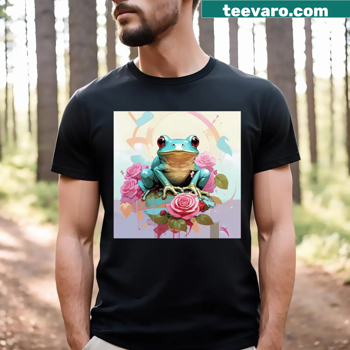 Cartoon t-shirt featuring a prince frog in love — on a men's t-shirt