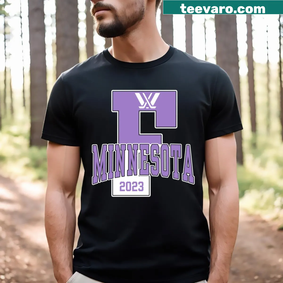 Hockey sports T-shirt featuring Minnesota Frost team logo — on a men's t-shirt