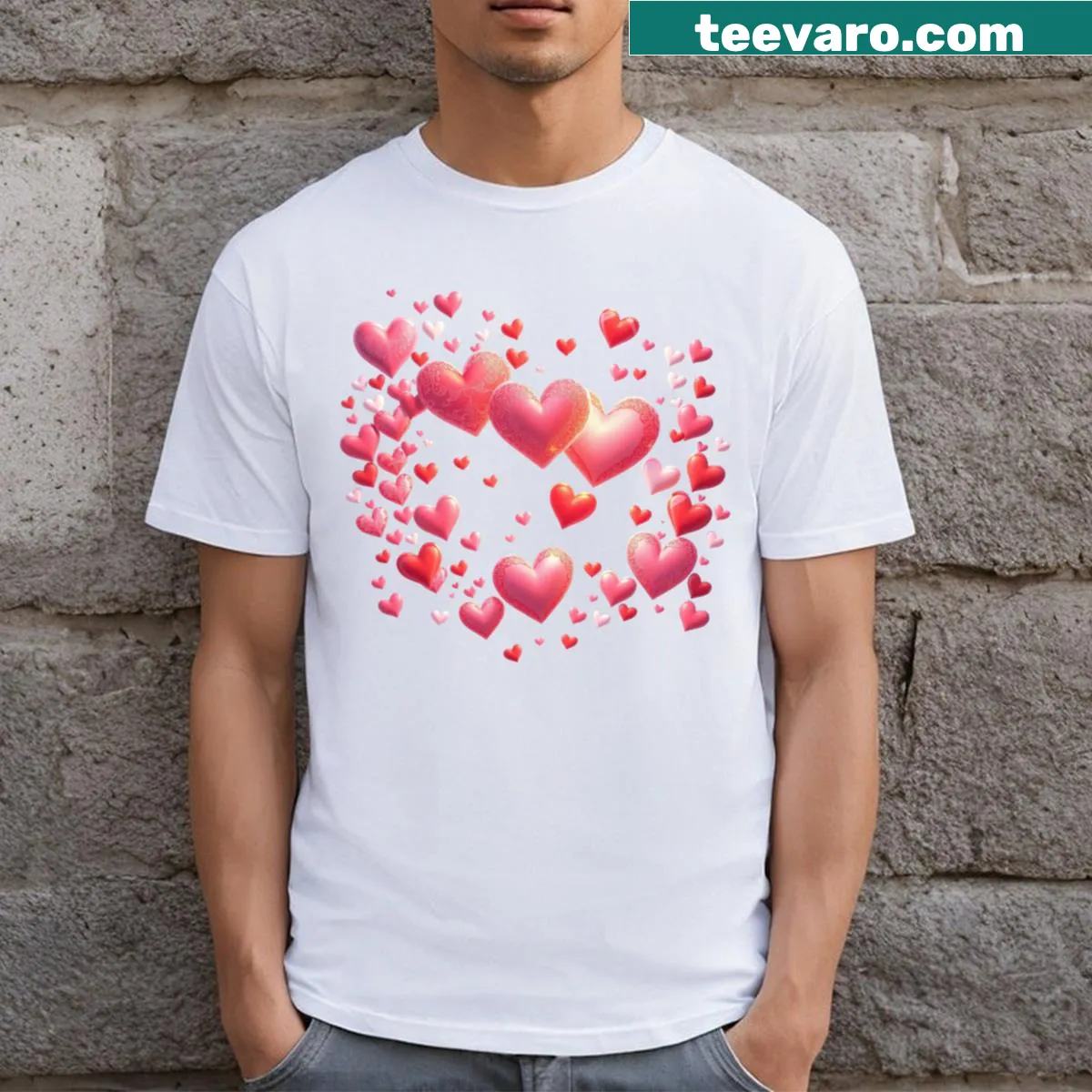 T-shirt adorned with playful floating hearts for Valentine's Day — on a men's t-shirt