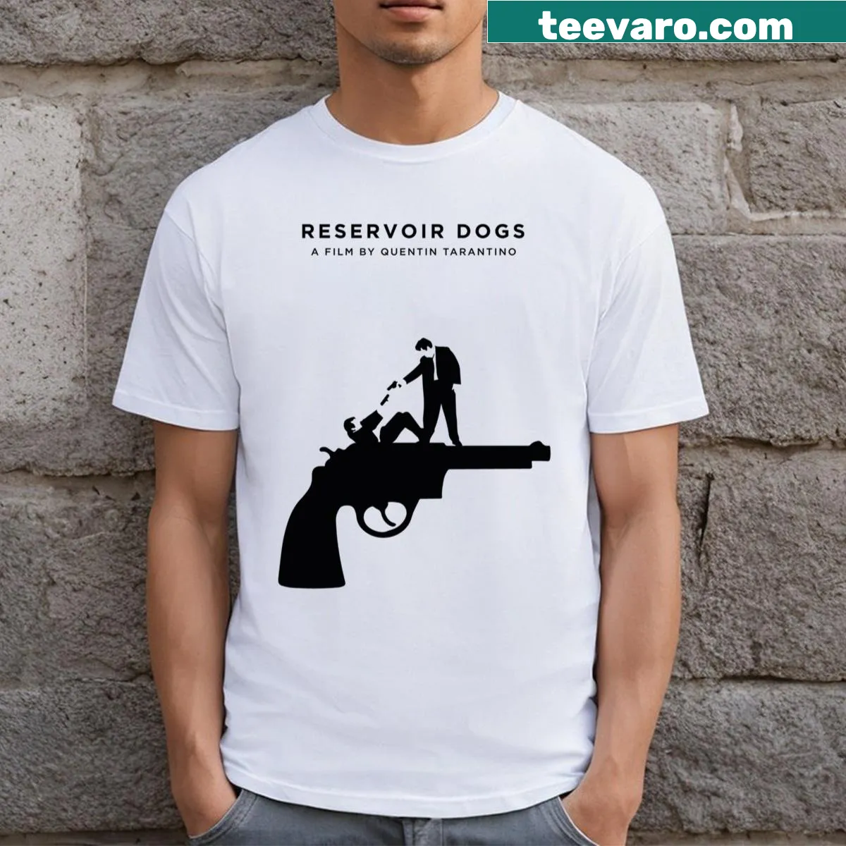 Minimalist movie poster design from Reservoir Dogs on T-shirt — on a men's t-shirt