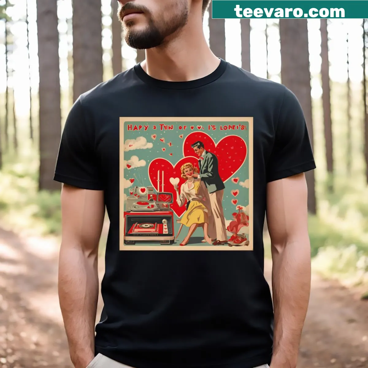 Vintage-inspired romantic graphic for Valentine's Day t-shirt — on a men's t-shirt