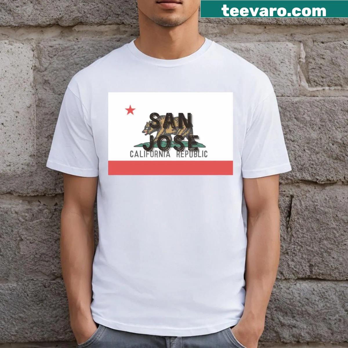 San Jose California flag design on a t-shirt — on a men's t-shirt