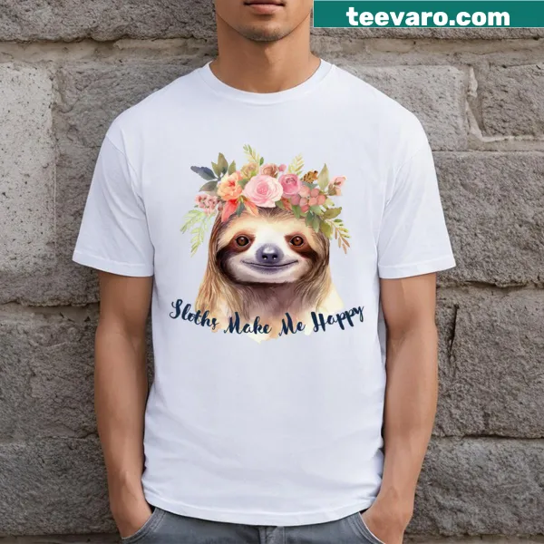 Cute sloth illustration on T-shirt bringing happiness