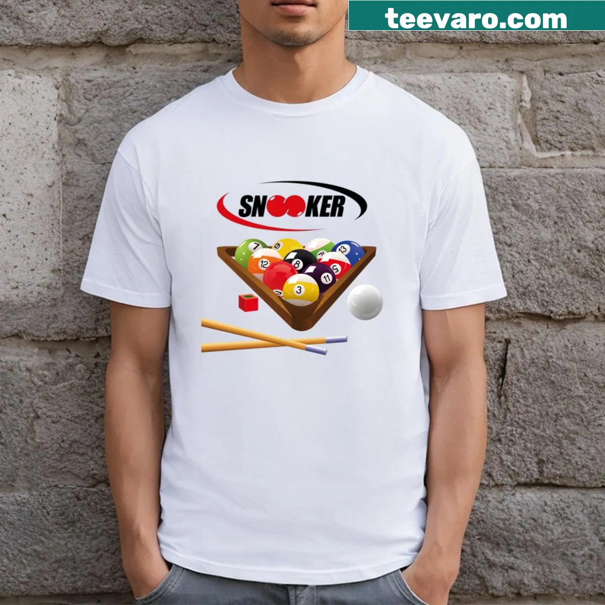 Snooker themed T-shirt with stylish illustrations and playful design — on a men's t-shirt