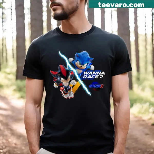 Sonic The Hedgehog racing themed T-shirt with bold graphics