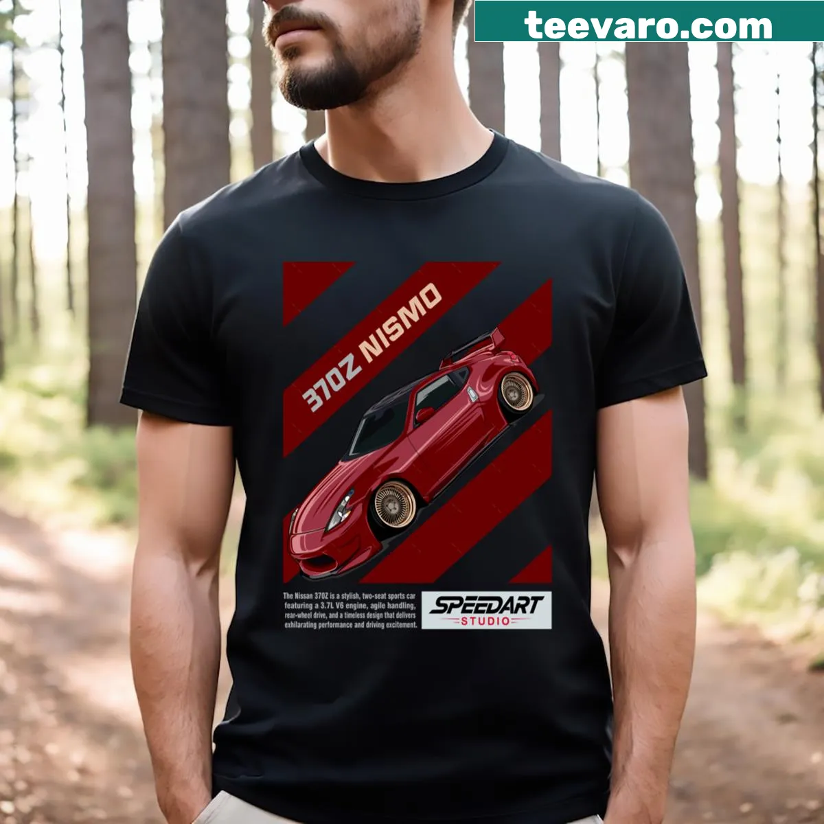 Illustration of a stylish 370z Nismo sports car on T-shirt — on a men's t-shirt