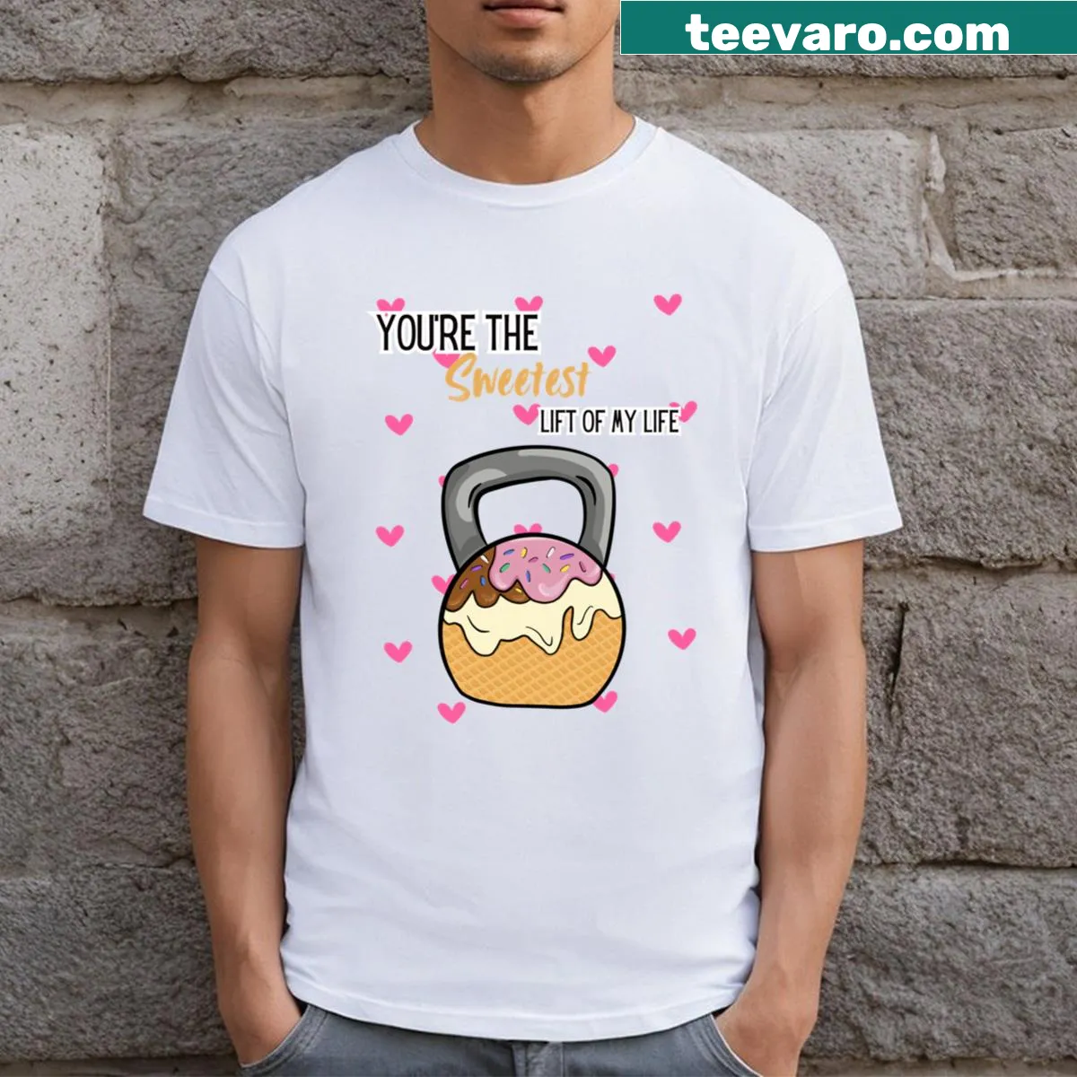 Sweetest Lift Gym shirt with playful typography design — on a men's t-shirt