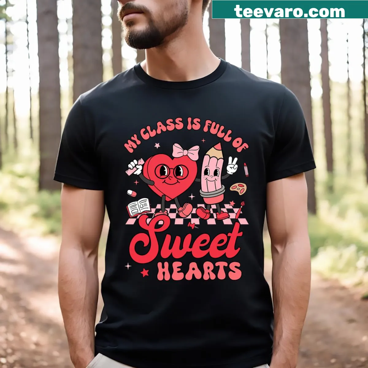 Teacher Valentines Day shirt with the phrase My Class Is Full Of Sweethearts — on a men's t-shirt
