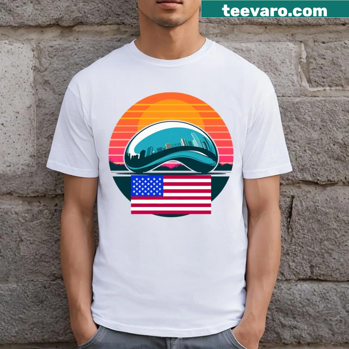 Illustration of Cloud Gate, The Bean, in Chicago — on a men's t-shirt