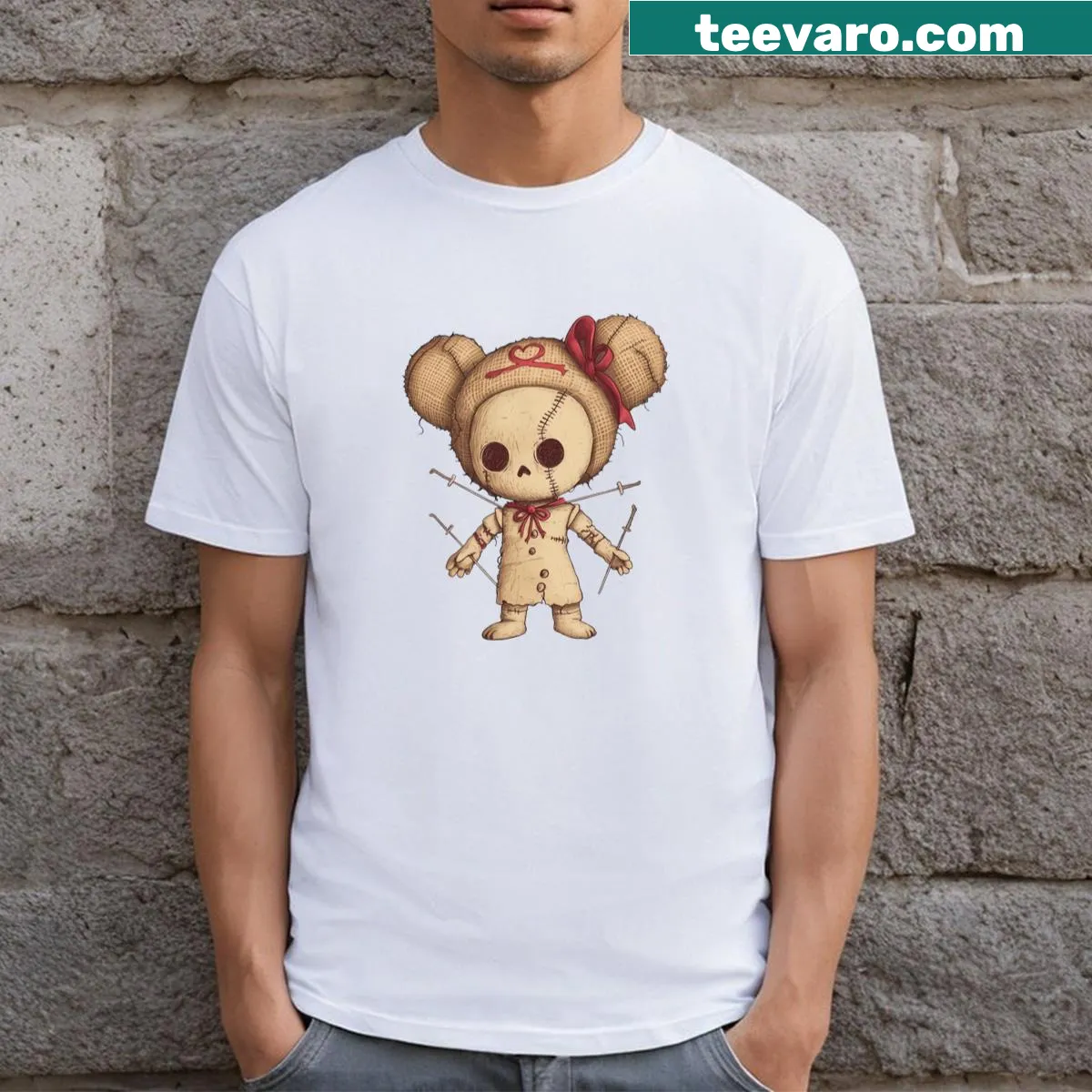 Charming illustrated Voodoo Doll design on a t-shirt — on a men's t-shirt