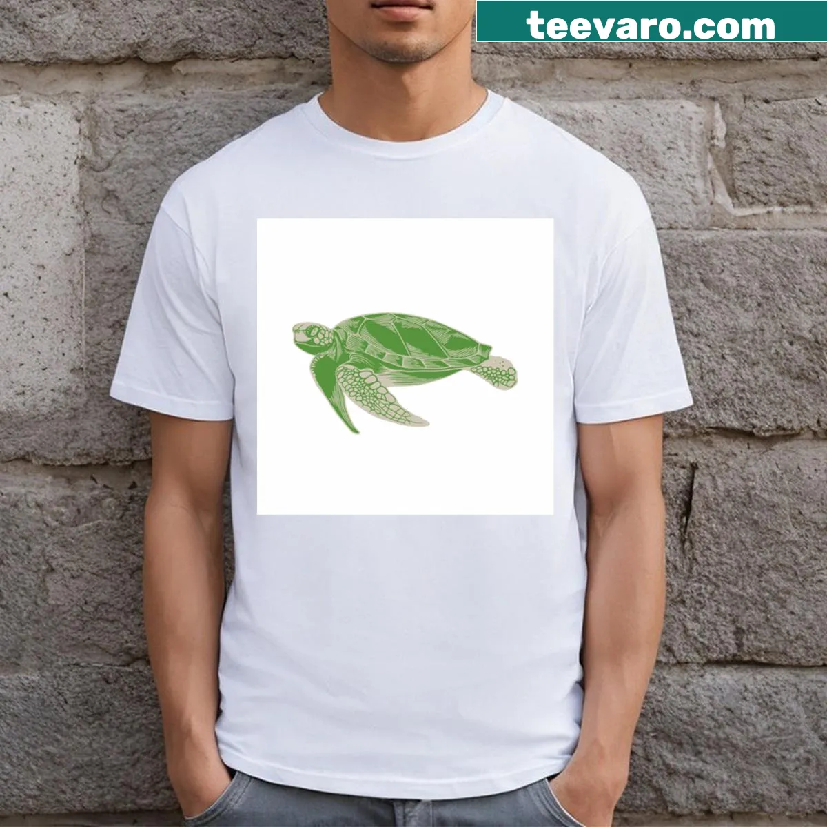 Vintage Sea Turtle T-shirt with marine life illustration — on a men's t-shirt