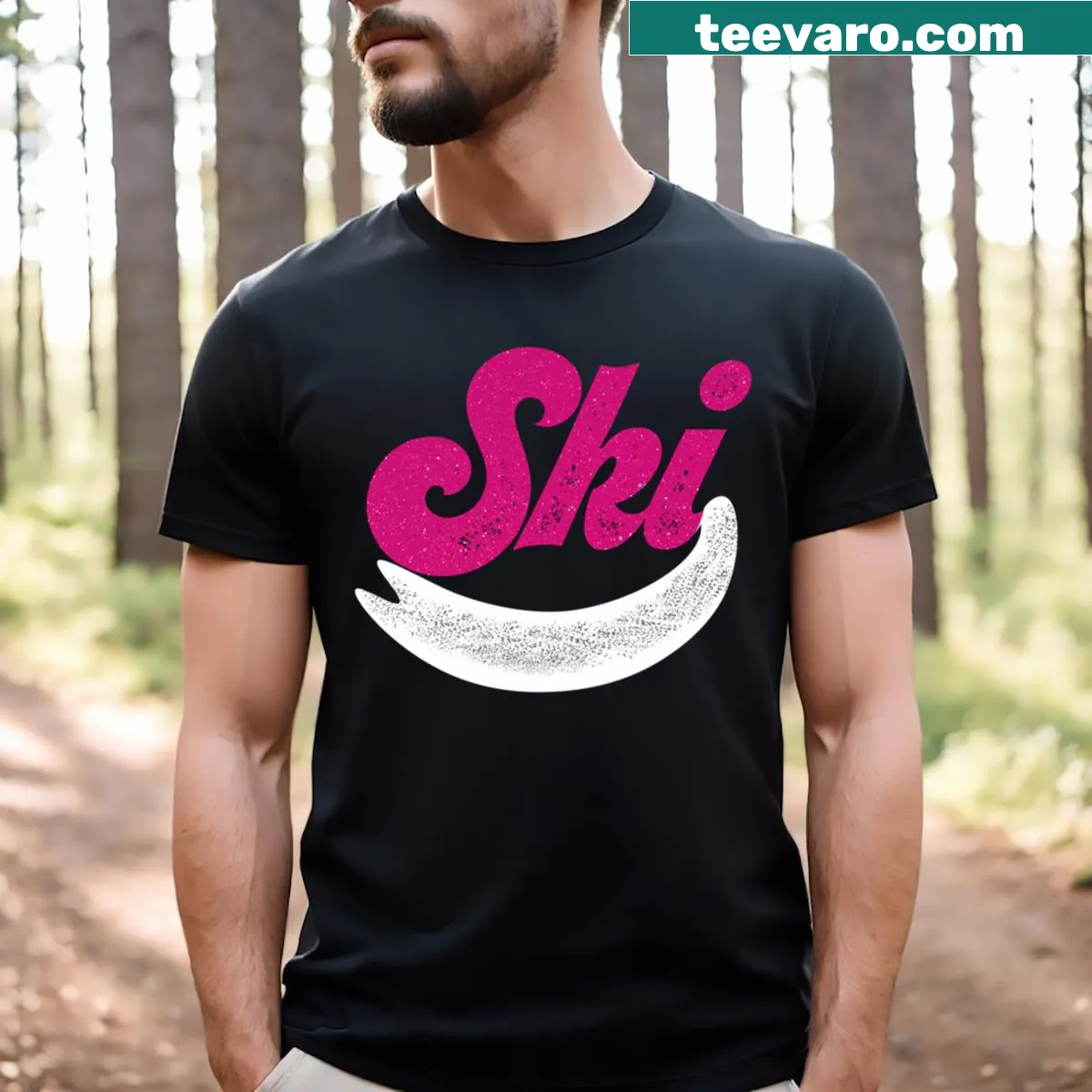 Vintage-style T-shirt featuring retro ski graphics — on a men's t-shirt