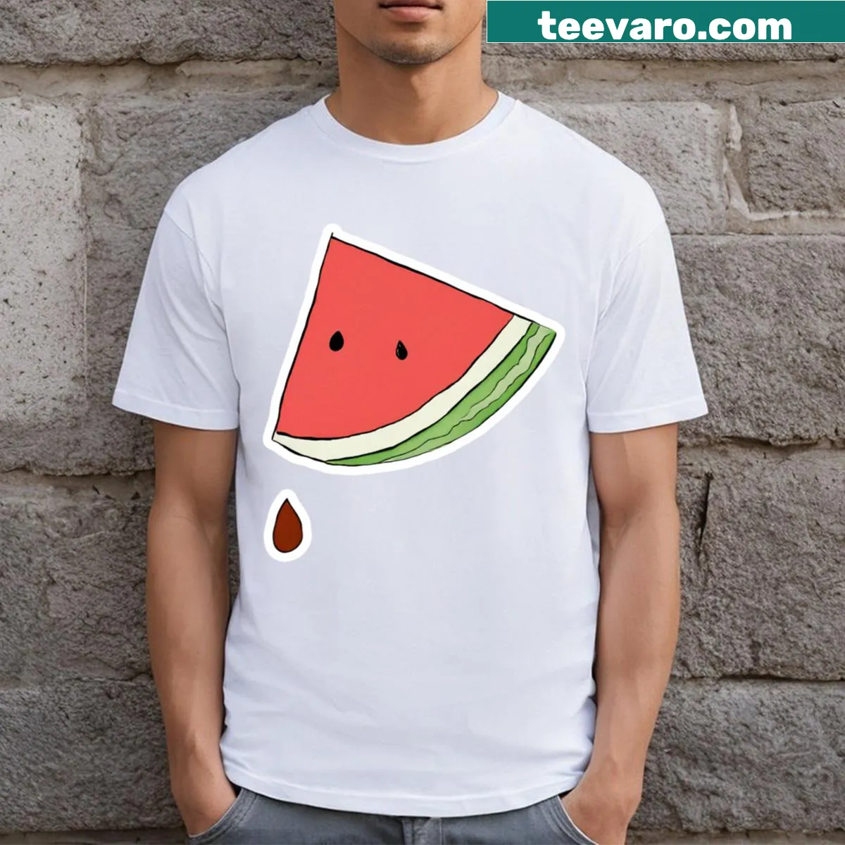 T-shirt with a crying watermelon symbolizing Palestine — on a men's t-shirt