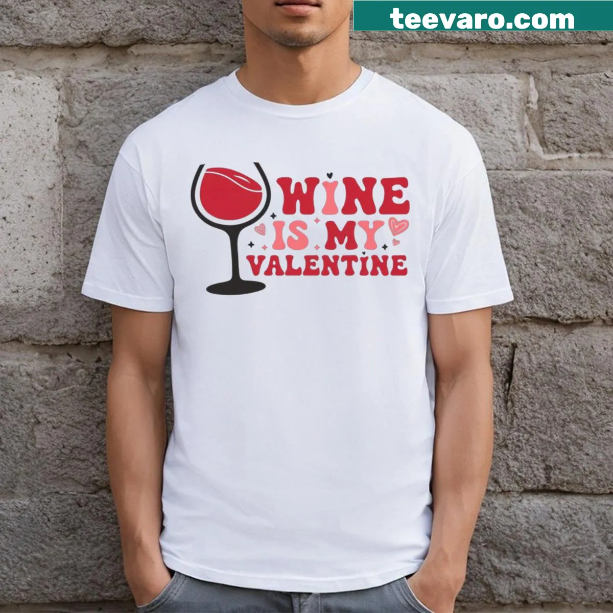 Funny T-shirt celebrating wine love — on a men's t-shirt
