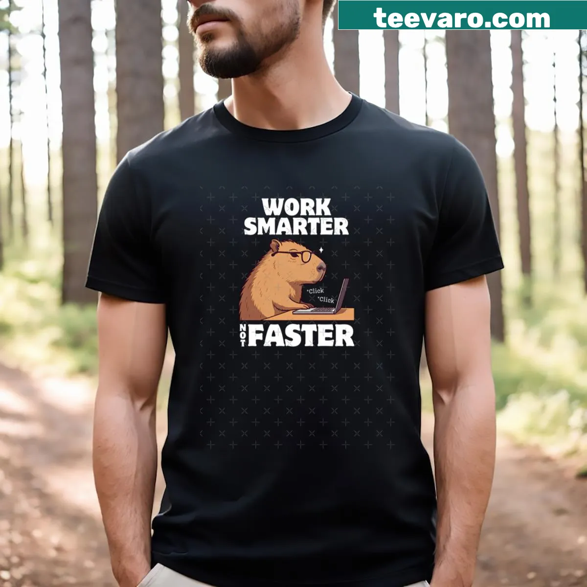 T-shirt with a motivational phrase about working smarter. — on a men's t-shirt