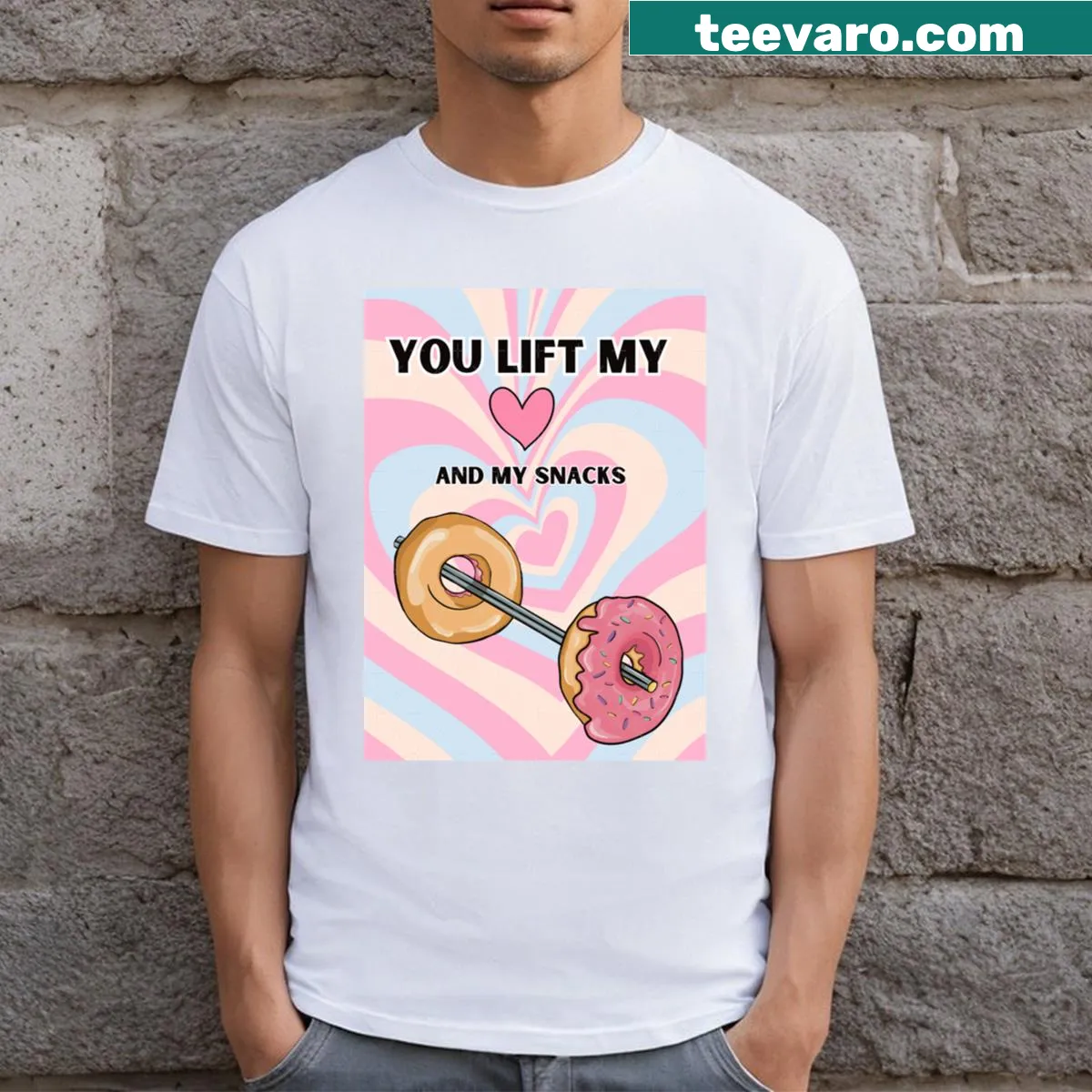 Valentines themed gym design graphic T-shirt — on a men's t-shirt