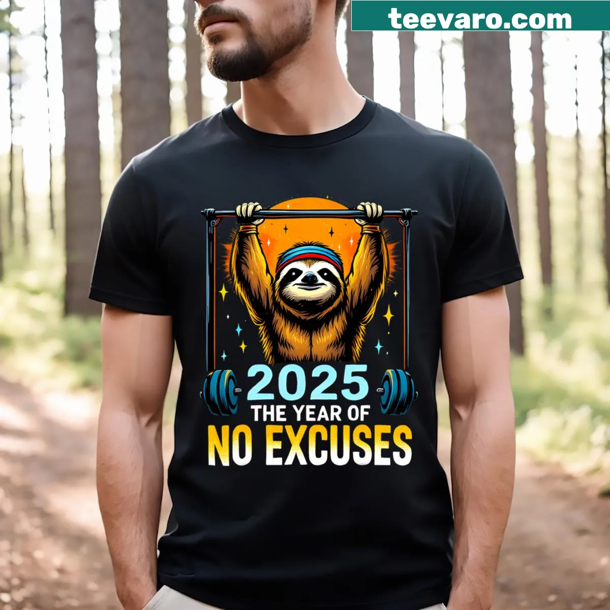Funny fitness shirt featuring a sloth for workout humor — on a men's t-shirt