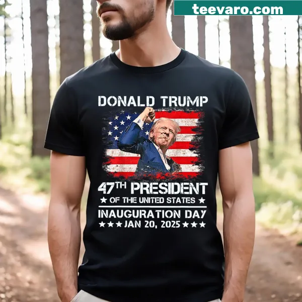 Patriotic t-shirt featuring text about Trump and the 2025 inauguration.