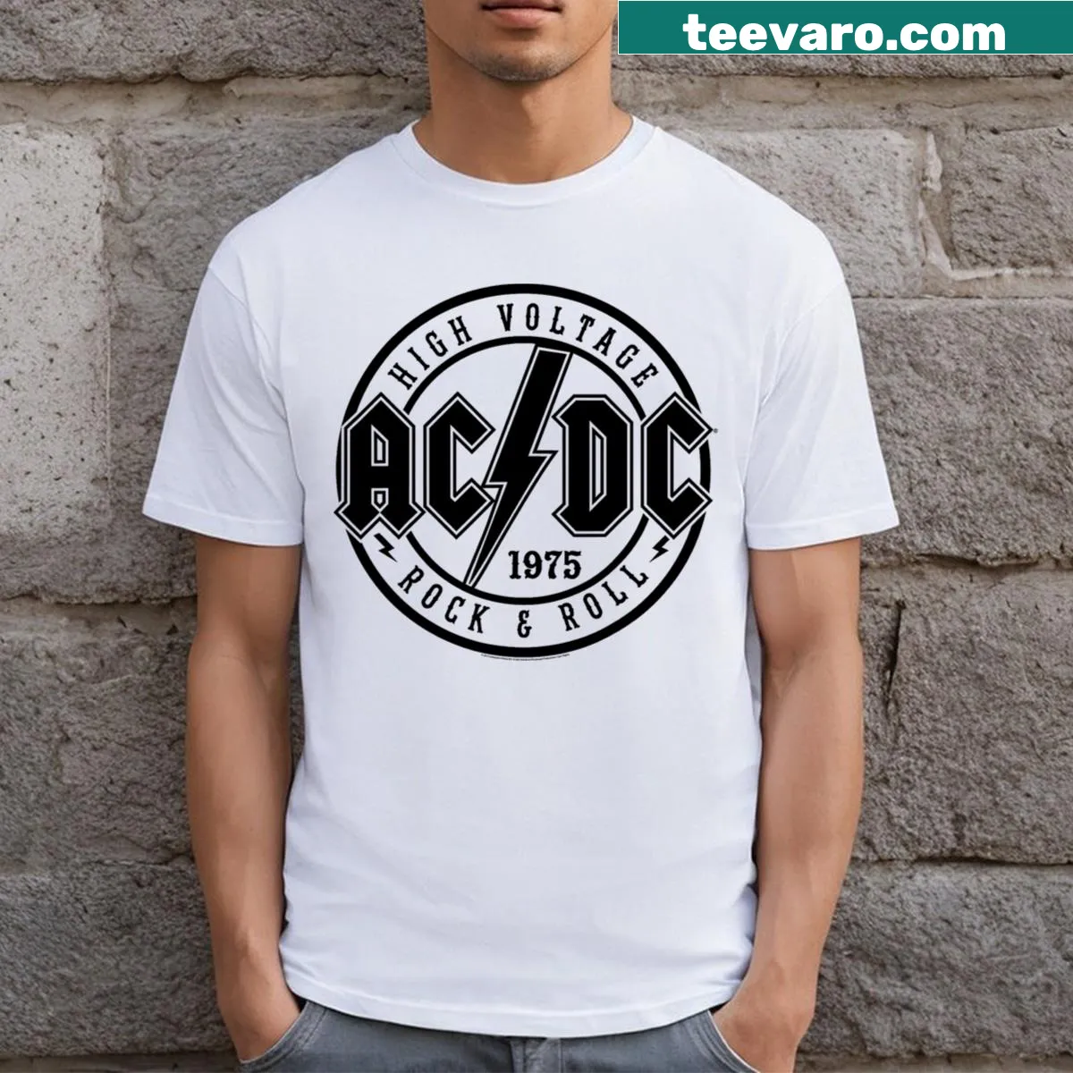 AC/DC Rock & Roll T-shirt featuring striking graphics — on a men's t-shirt