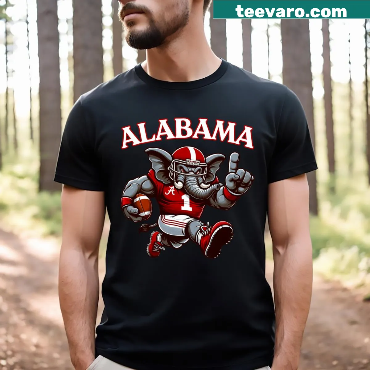 Vintage-style t-shirt featuring Alabama Al and an elephant graphic. — on a men's t-shirt