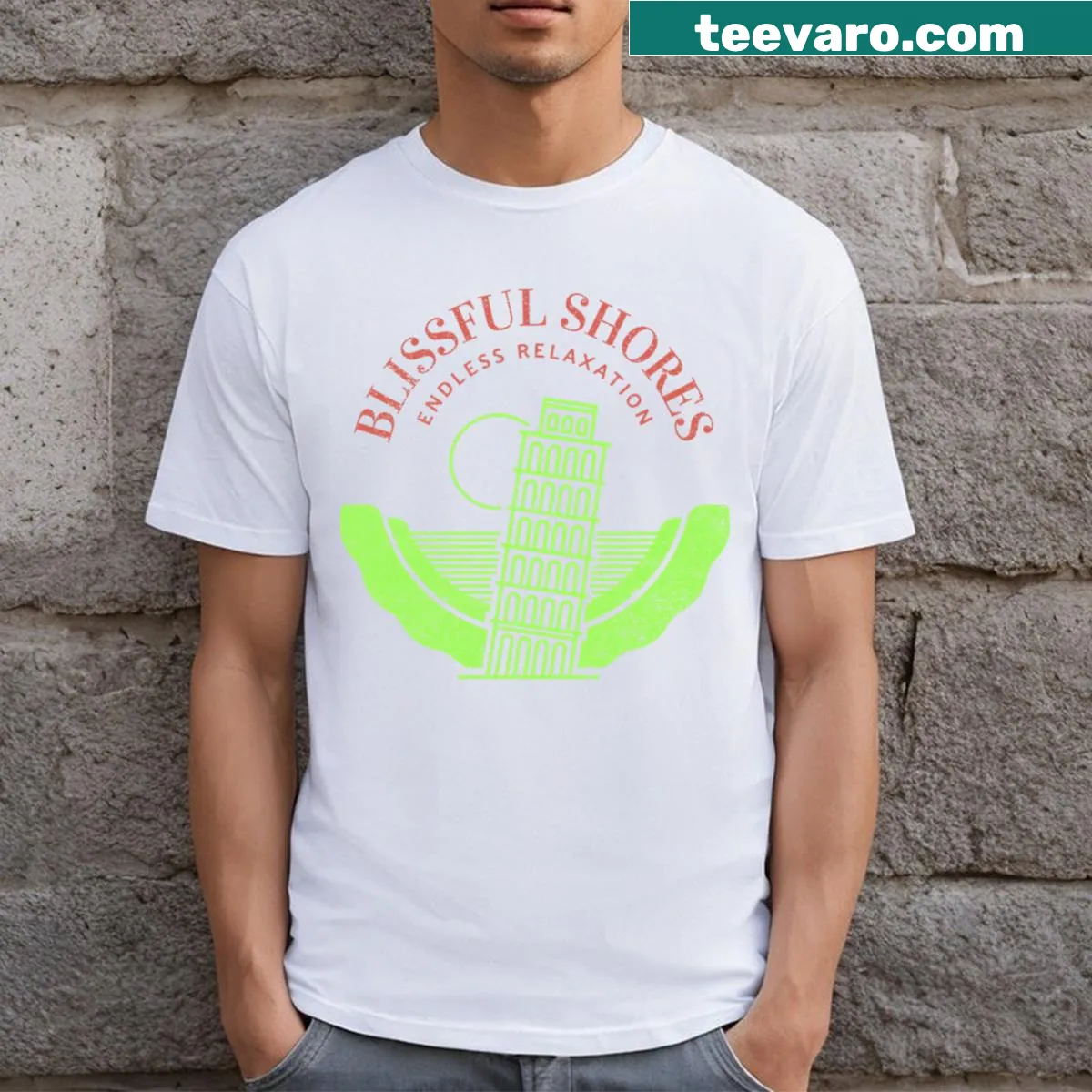 Serene beach shore design for nature lovers — on a men's t-shirt