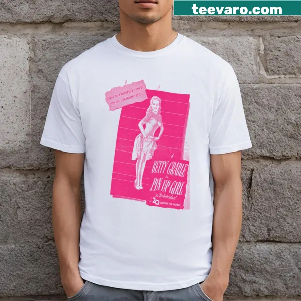 Vintage pin-up style T-shirt featuring Betty Grable in a classic movie poster design.