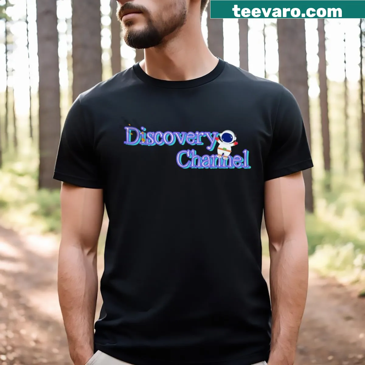 Discovery Channel logo graphic on T-shirt — on a men's t-shirt