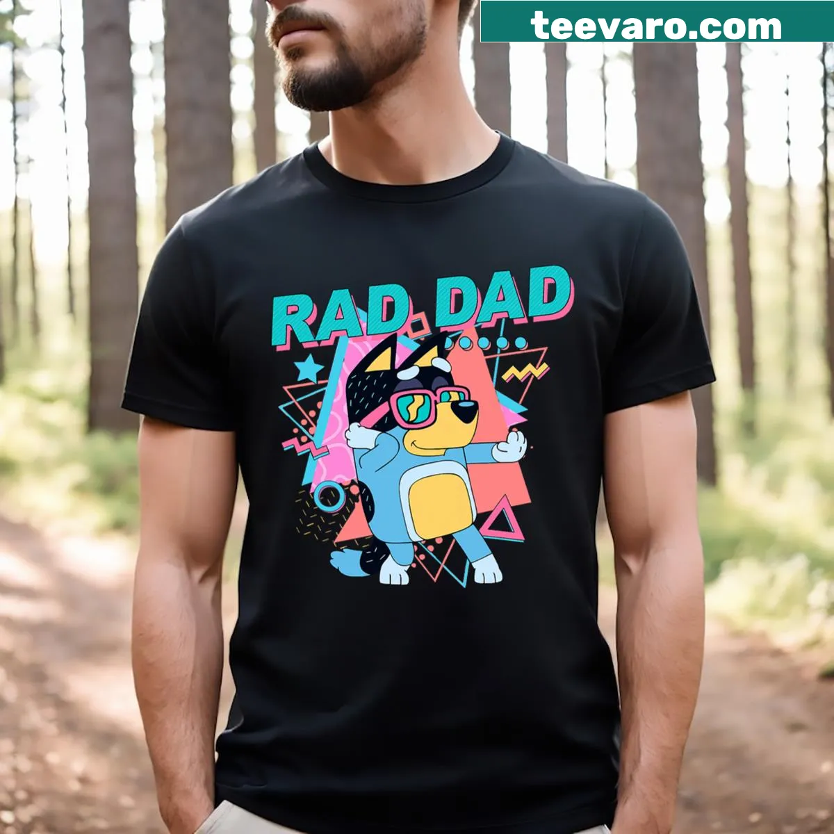 Retro T-shirt featuring a Blue Heeler dog design celebrating dog dads. — on a men's t-shirt