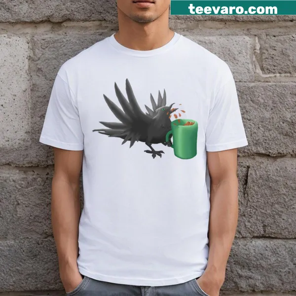 Funny illustration of a caffeinated crow with the text 'No Caww!'