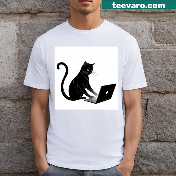 Playful T-shirt with cat illustration and digital themes