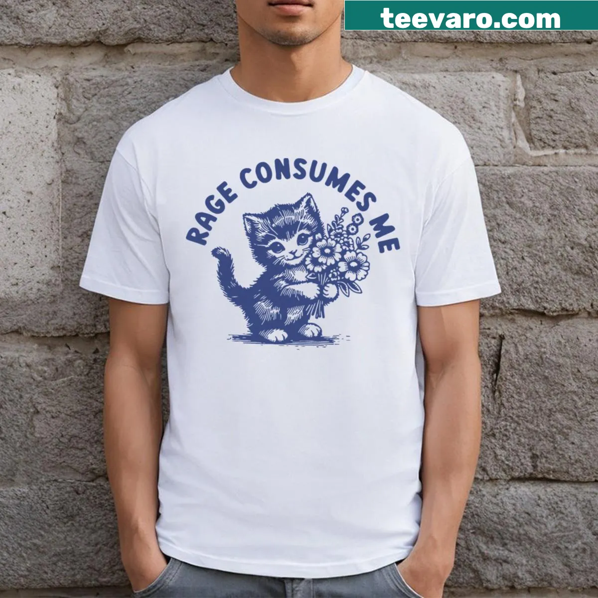 T-shirt with bold text about cat rage — on a men's t-shirt