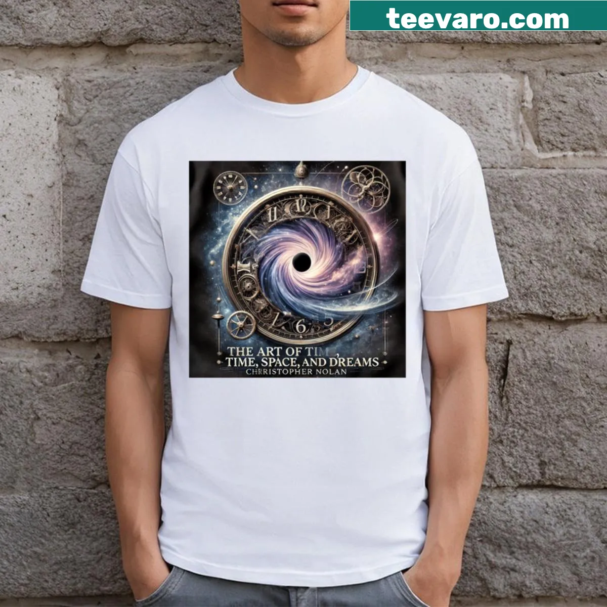Film-themed graphic honoring Christopher Nolan on a t-shirt — on a men's t-shirt