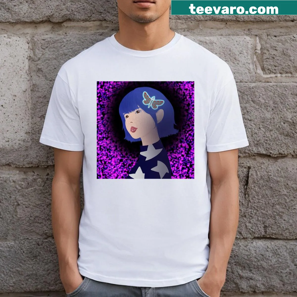 T-shirt featuring a thoughtful illustration of Coraline alone. — on a men's t-shirt
