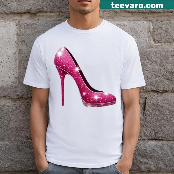 Vintage distressed T-shirt featuring an elegant hot pink high heel art print