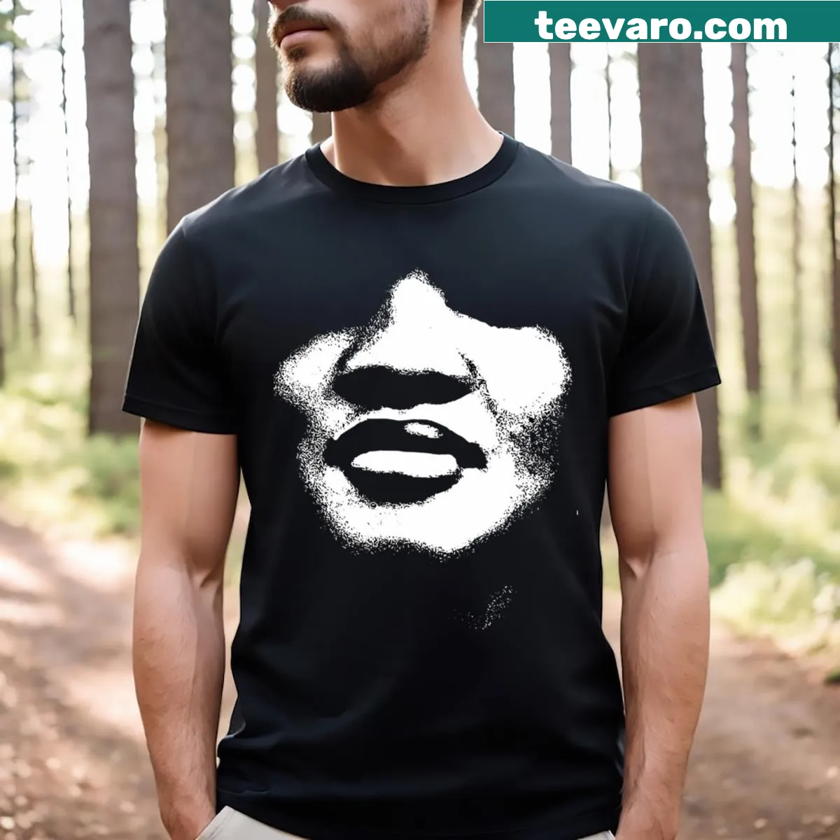 Minimalist abstract graphic of a face on a T-shirt — on a men's t-shirt