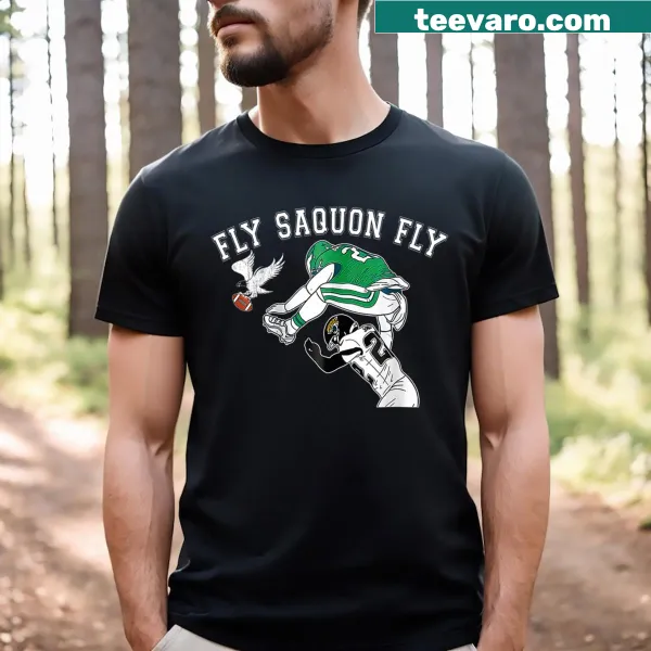 Illustration of Saquon Barkley performing a reverse hurdle on a T-shirt
