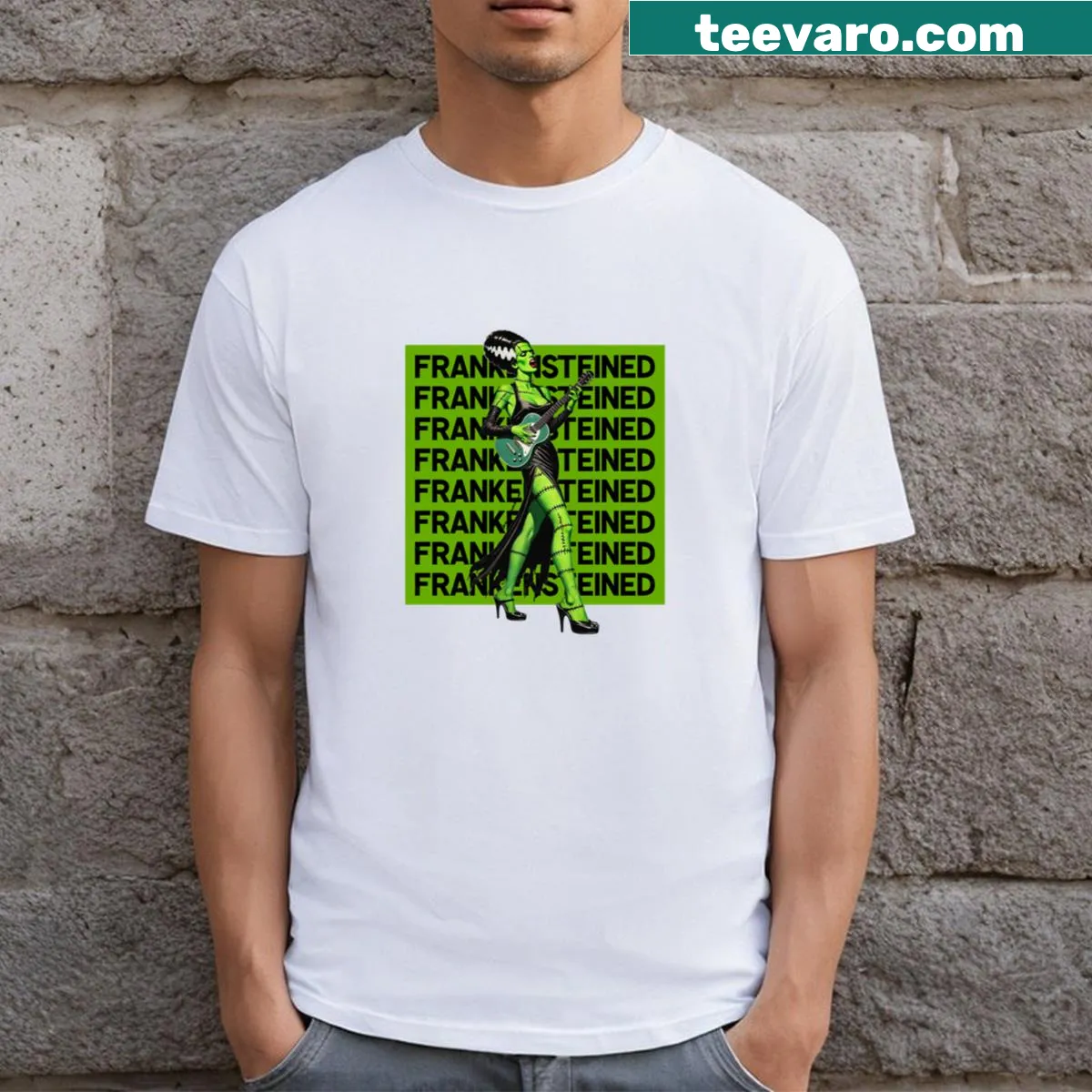 Vintage distressed T-shirt with a graphic inspired by Frankenstein — on a men's t-shirt