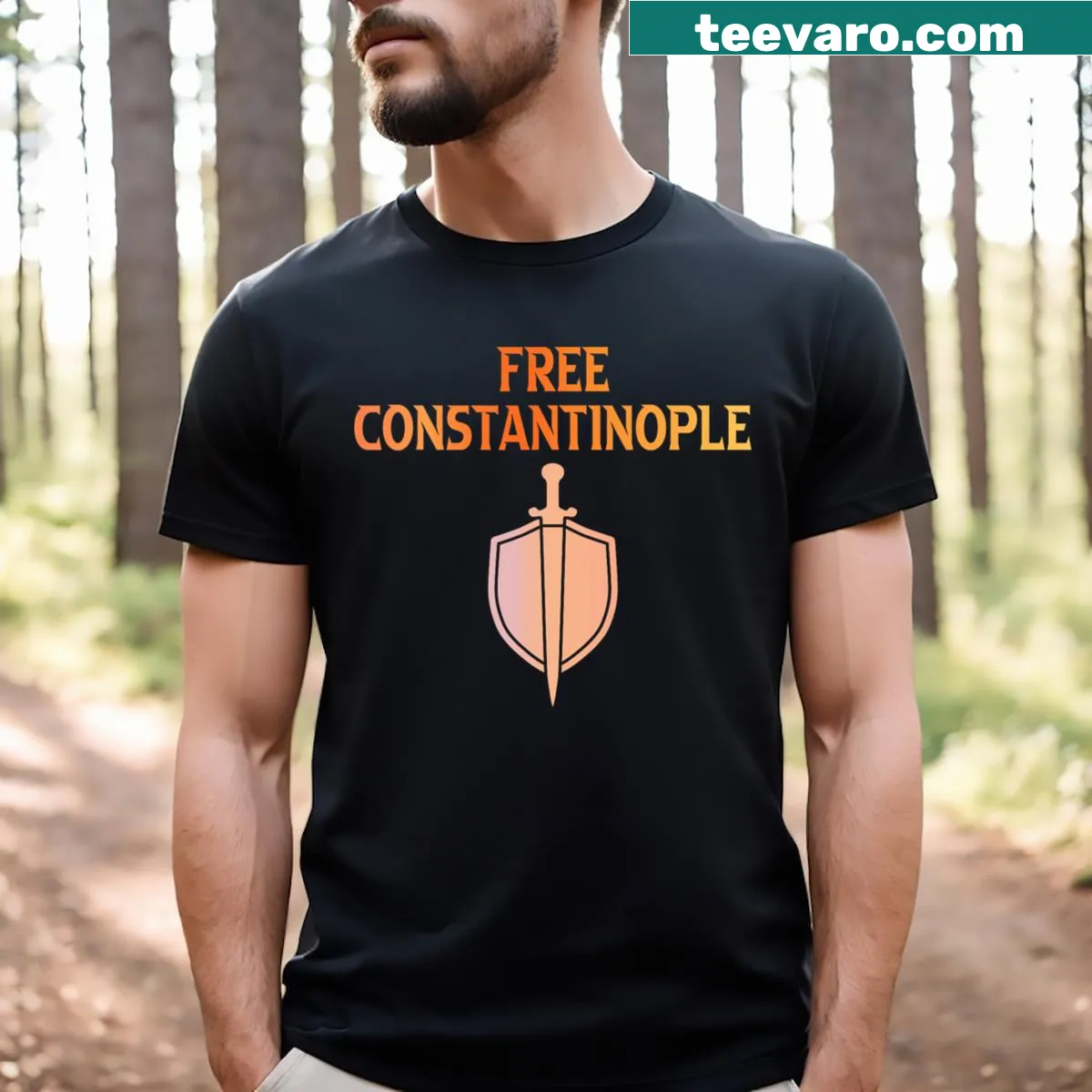 T-shirt with the phrase 'Free Constantinople' in bold typography — on a men's t-shirt