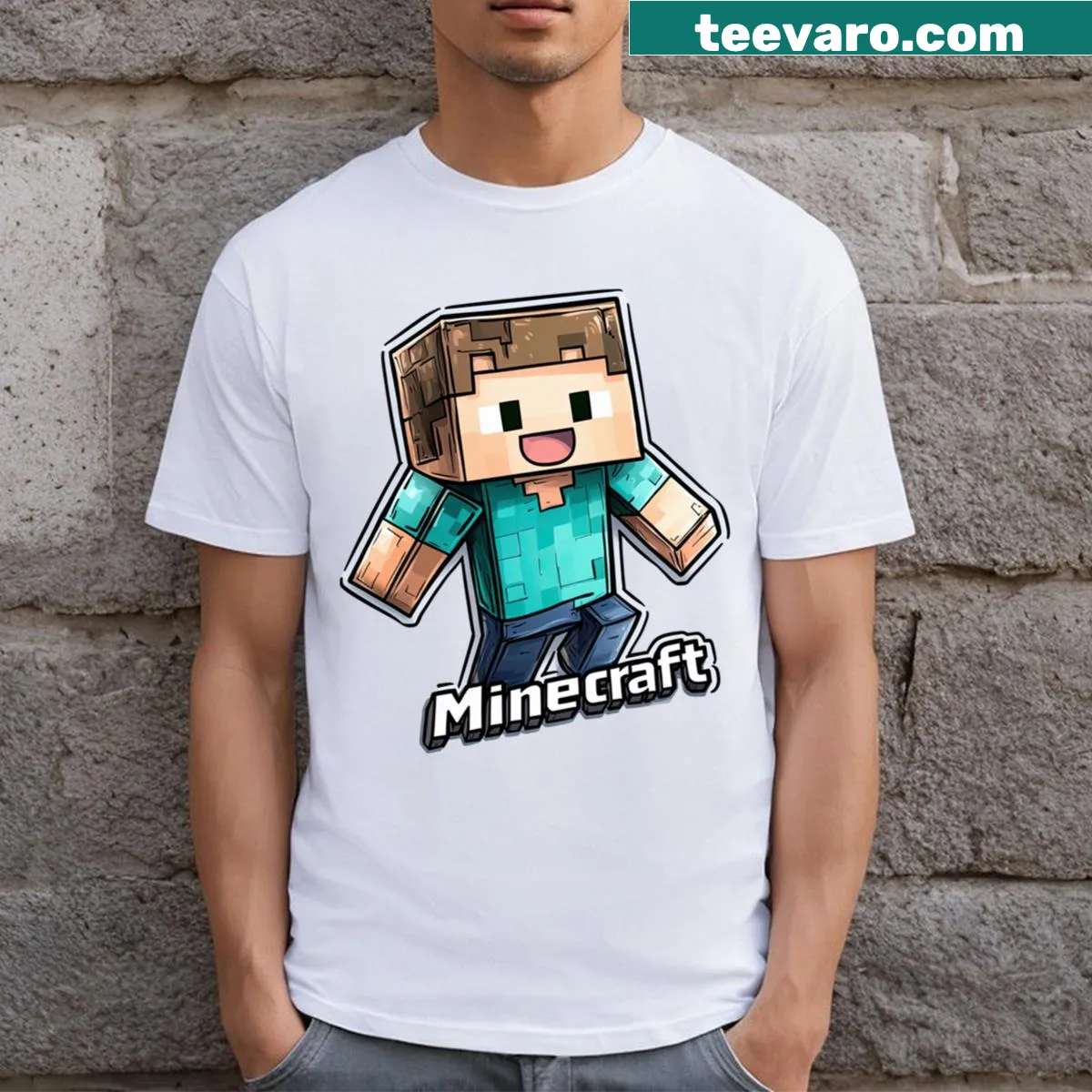 Cute Minecraft character graphic on a playful T-shirt — on a men's t-shirt