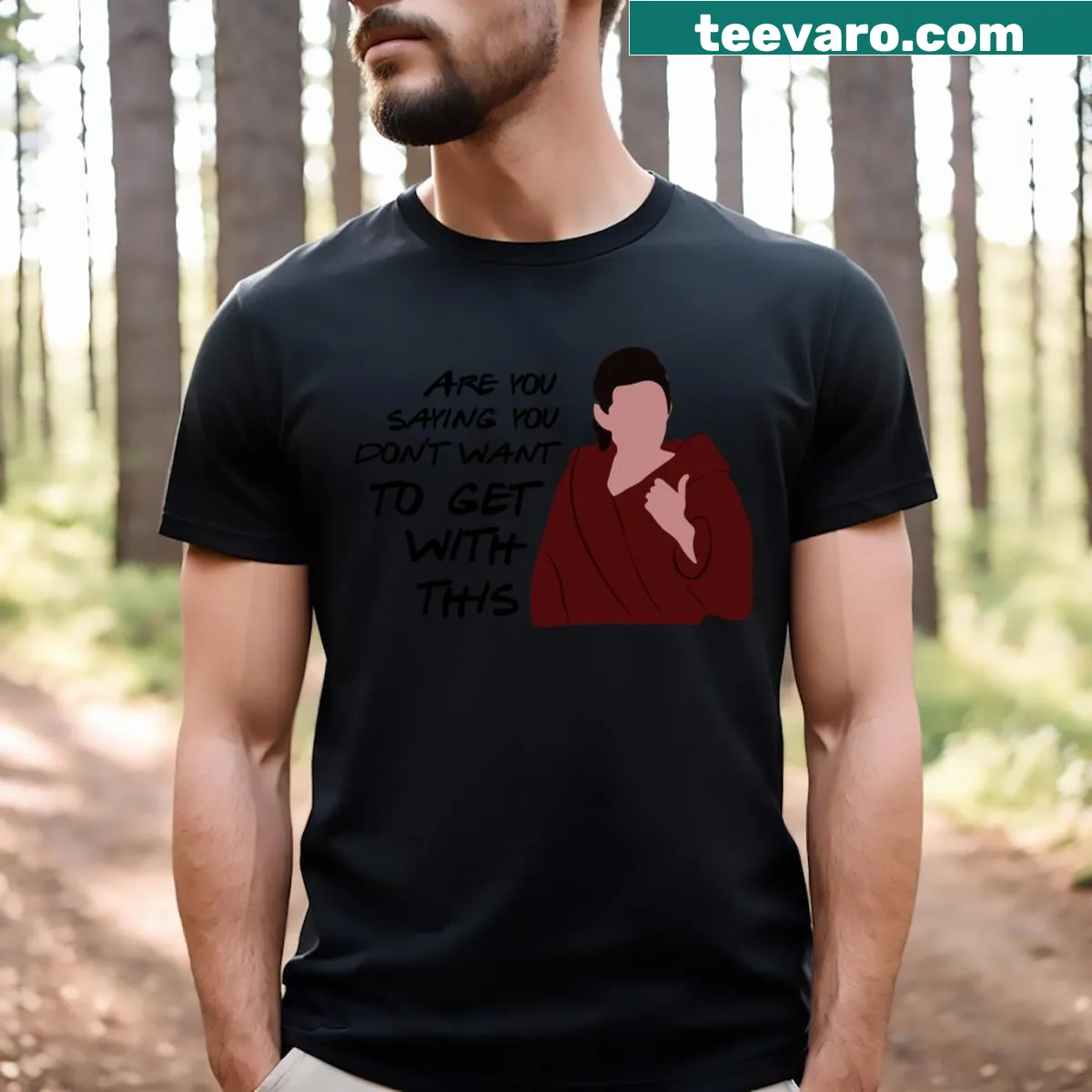 T-shirt featuring the phrase 'Get With This' in bold typography. — on a men's t-shirt