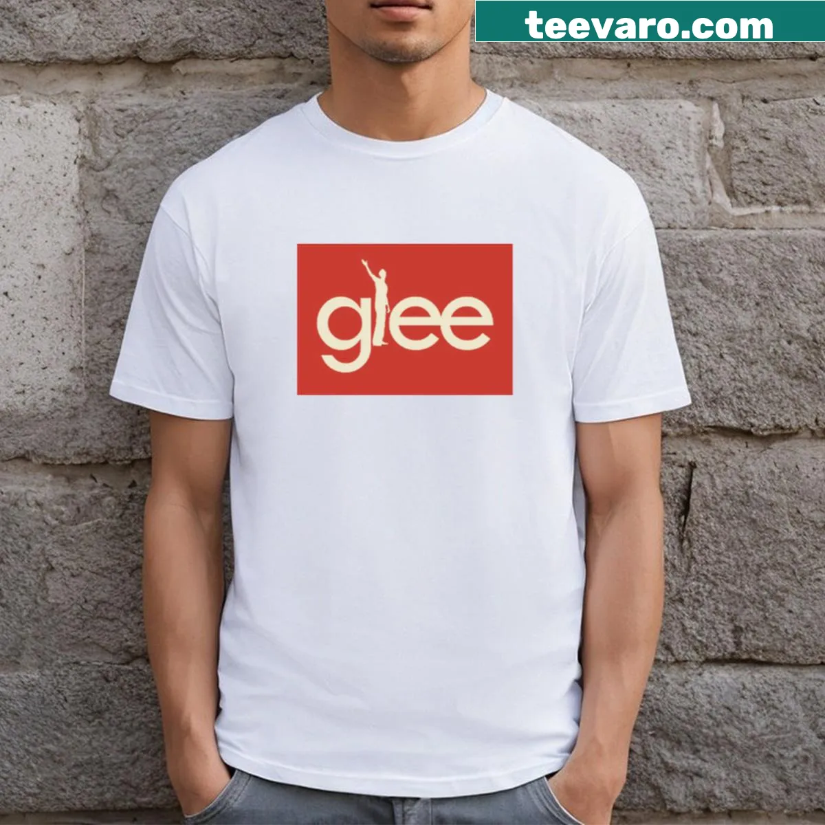 Illustrative Glee Finn logo t-shirt — on a men's t-shirt