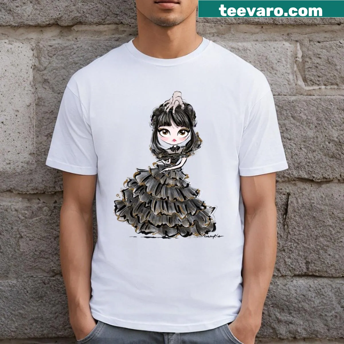 T-shirt featuring a gothic girl dancing — on a men's t-shirt