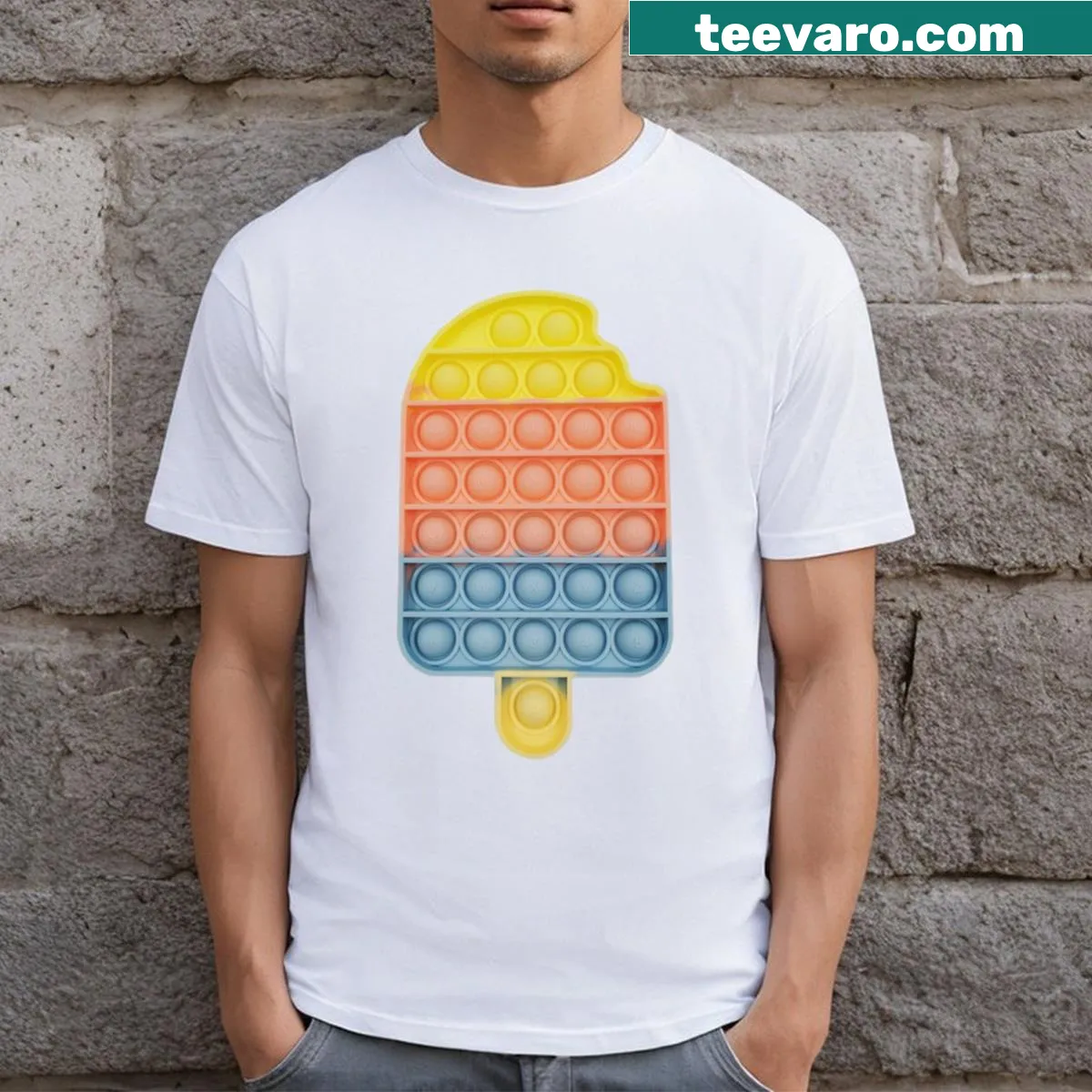 T-shirt with an illustration of an ice cream cone and pop-it bubbles — on a men's t-shirt