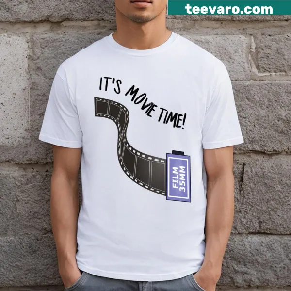 T-shirt with 'It's Movie Time!' and 35mm film graphic