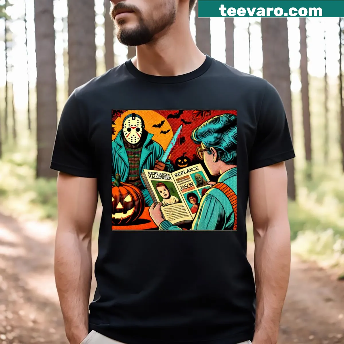 Tribute to Jason Voorhees on Halloween T-shirt — on a men's t-shirt