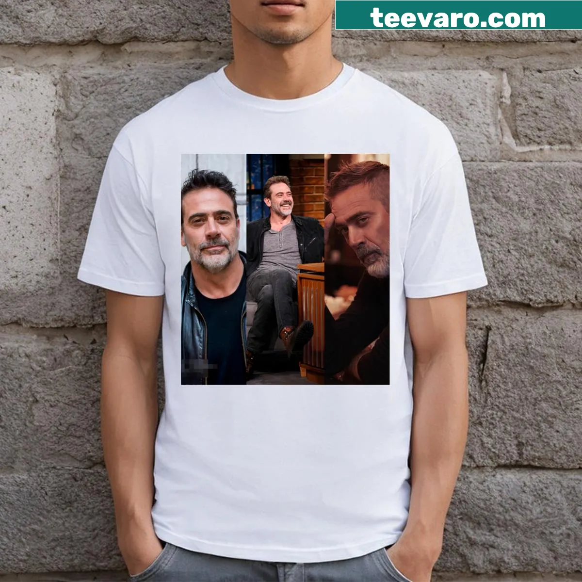 Collage t-shirt featuring various characters by Jeffrey Dean Morgan — on a men's t-shirt